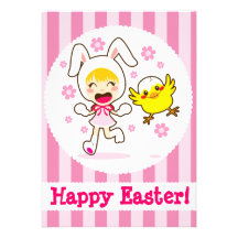 Bunny Girl And Little Chick Invitation