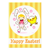Bunny Girl And Little Chick invitations