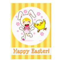 Bunny Girl And Little Chick Invitations