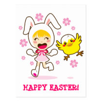 Bunny Girl And Little Chick postcards