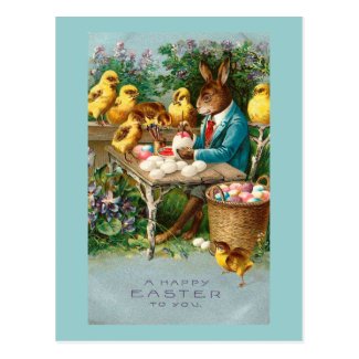 Bunny Painting Easter Eggs Post Cards
