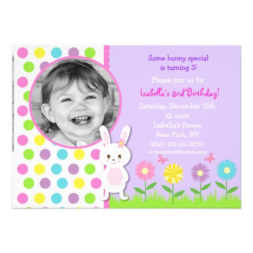 Bunny Photo Birthday Party Invitations (front side)