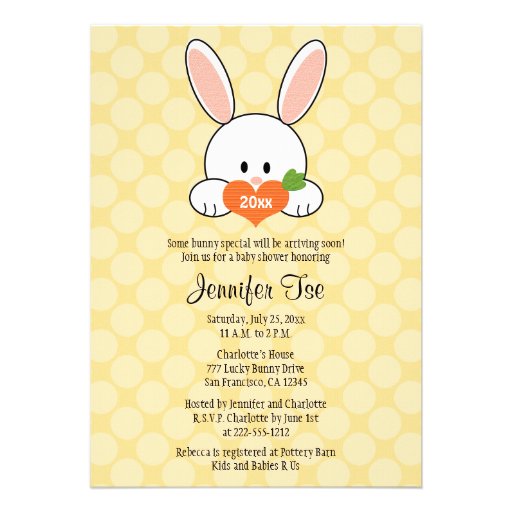 Bunny Rabbit Baby Shower Invitations Yellow