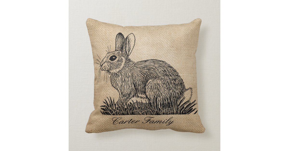 Bunny Rabbit Burlap Throw Pillow Zazzle
