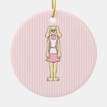 Bunny Rabbit Cartoon, wearing Pink and White. Christmas Ornament