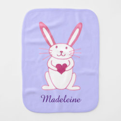 Bunny Rabbit holding Heart with Personalized Name Burp Cloth