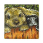 Bunny rabbit teaching baby raven fridge magnet