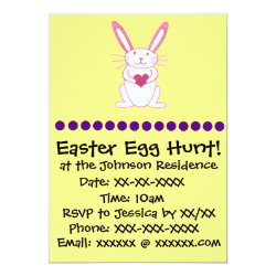 Bunny Rabbit with Heart Easter Egg Hunt Invitation