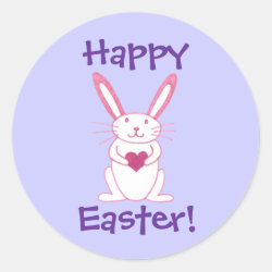 Bunny Rabbit with Heart Happy Easter! Classic Round Sticker