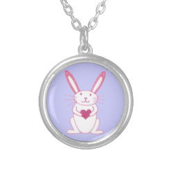 Bunny Rabbit with Heart Round Pendant Necklace