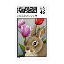 Bunny & Tulips Postage Stamps