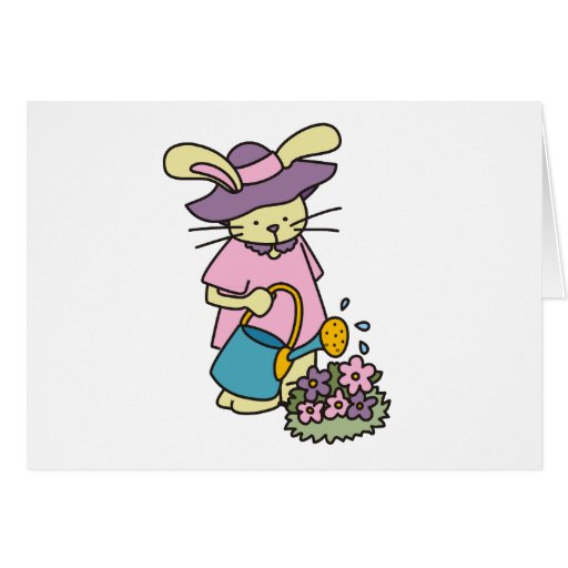 Bunny Watering Flowers T-shirts and Gifts Cards
