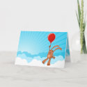 Bunny with balloon in blue sky greeting card card