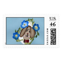 BUNNY WITH BLUE FLOWERS postage by anaisacolon BUNNY WITH BLUE FLOWERS postage