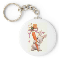 Bunny with Carrot and Rose Key Chain