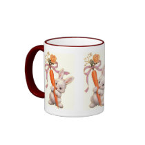 Bunny with Carrot and Rose mugs