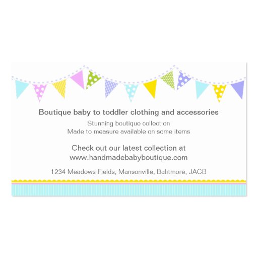 Bunting baby boutique business cards (back side)