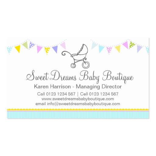 Bunting baby boutique business cards (front side)