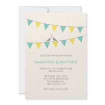 Bunting Love Birds Wedding Invitation  Blue Yellow