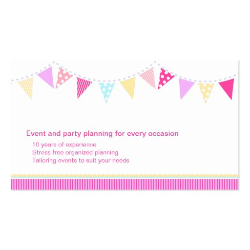Bunting party events planning business cards (back side)