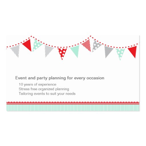Bunting party events planning business cards (back side)