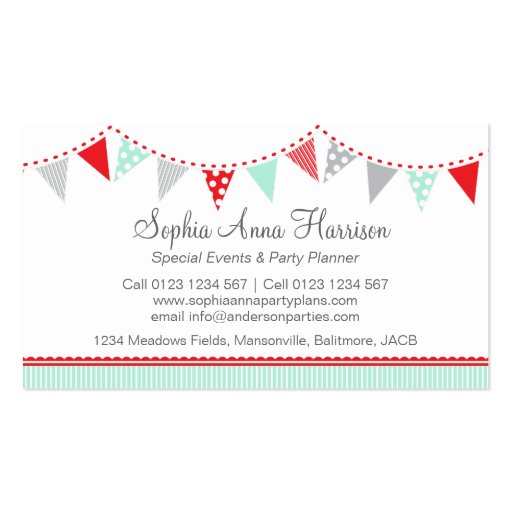 Bunting party events planning business cards