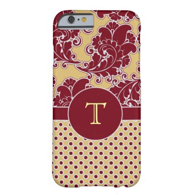 Burgandy and Gold Damask Monogram Barely There iPhone 6 Case