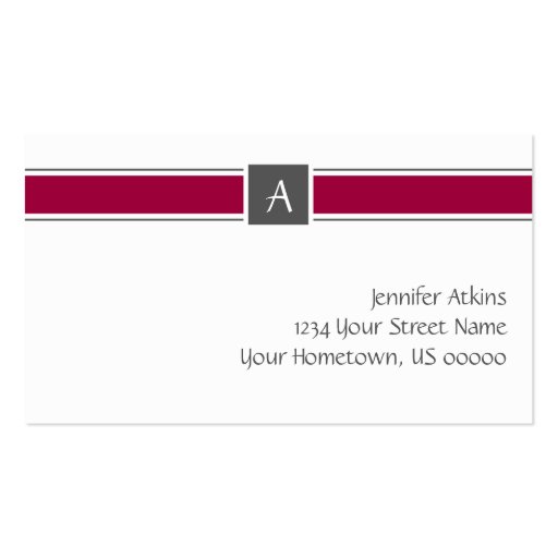 Burgandy and Gray Monogram Business Card (front side)