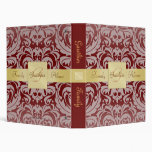 Burgandy Red Damask Gold Ribbon Family Binder