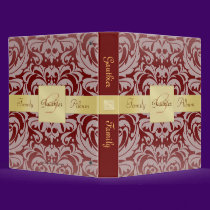 Burgandy Red Damask Gold Ribbon Family Binder binders