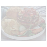 Burger , chips and vegetables in tray personalized letterhead