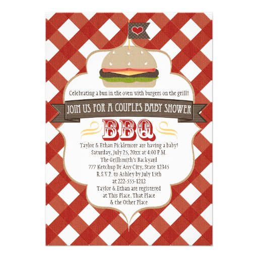 Burger Couples BBQ Baby Shower Invitations