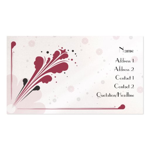 Burgundy and Black Flower Fizz Design Business Card (front side)