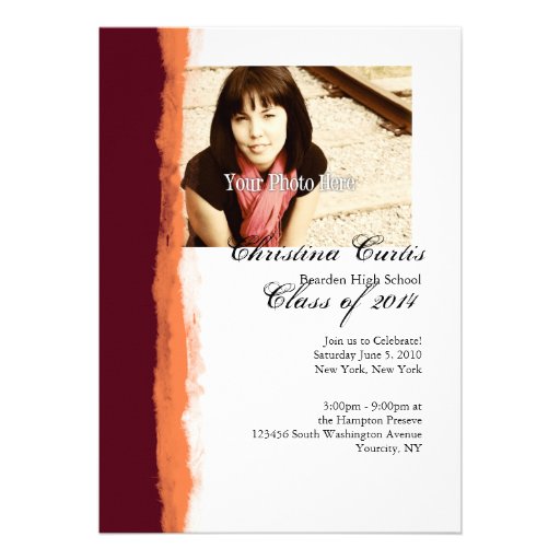 Burgundy and Orange Torn Paper Graduation Personalized Announcements