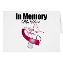 Burgundy and White Ribbon In Memory of My Hero Greeting Card