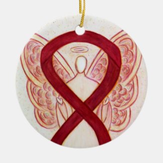 Burgundy Awareness Ribbon Angel Art Ornaments