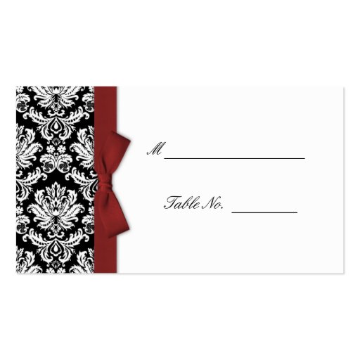 Burgundy Bow Damask Wedding Placecards Business Card Templates (front side)
