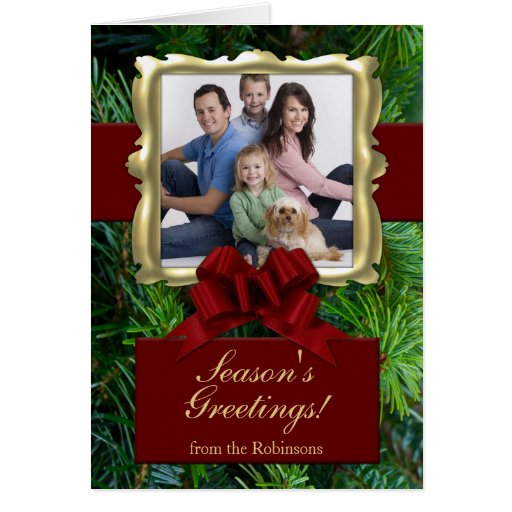 Burgundy Bow, Rich Traditions Custom Photo Cards