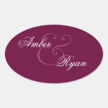 BURGUNDY Bride and Groom Wedding Oval Stickers