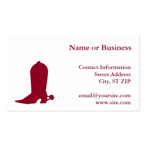 Burgundy Cowboy Boot Business Card Templates (front side)