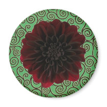 Burgundy Dahlia on Green Swirls magnets by JuJuGarden Burgundy Dahlia on Green Swirls magnets