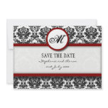 Burgundy Damask Monogram Save The Date Card Invites