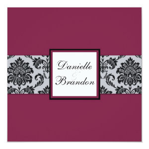 Burgundy Damask Monogram Wedding Invitation 5.25