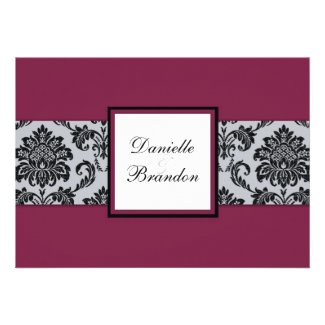 Burgundy Damask Monogram Wedding Invitation