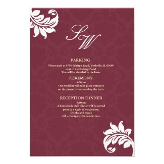 Burgundy Damask Wedding Enclosure Card Personalized Invitation