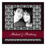 Burgundy Damask Wedding Engagement Announcement