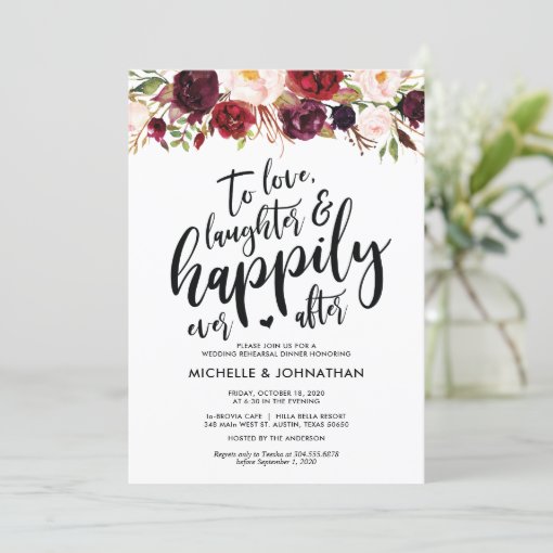 Burgundy Floral Wedding Rehearsal Dinner Invites Zazzle