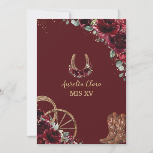 Burgundy Floral Wild West Charro Quinceañera Save The Date Zazzle