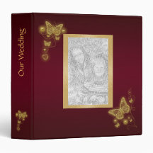 Burgundy gold butterfly wedding vinyl binder