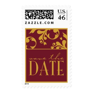 Burgundy & Gold Save The Date Medium Postage stamp